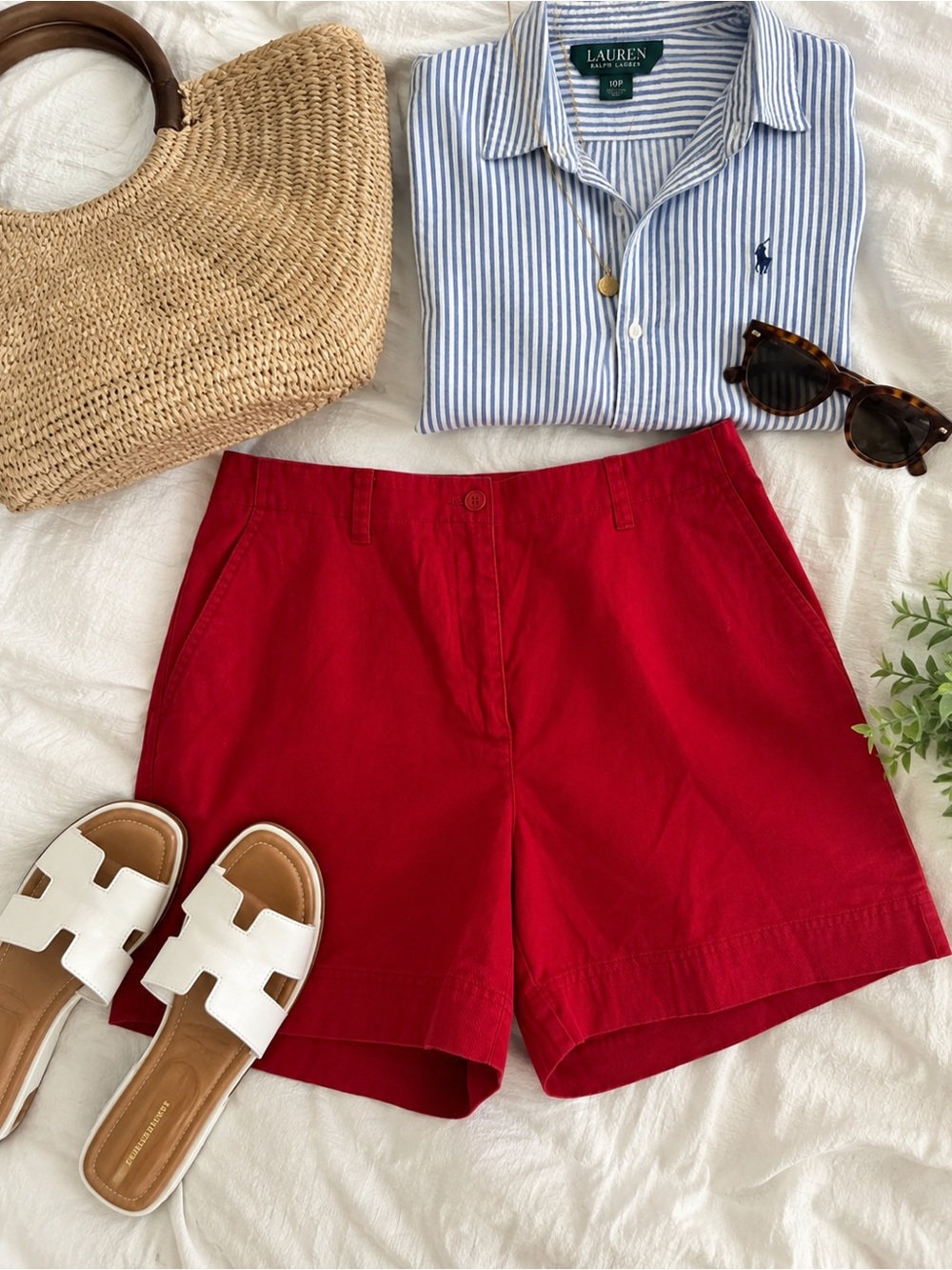 Ralph Lauren Bright Red High Waist Cotton Shorts